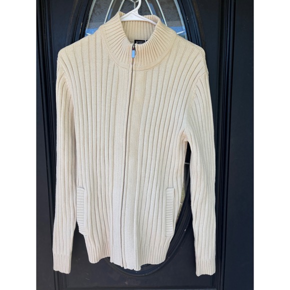 Pioneer Camp Other - Pioneer Camp Mens Beige‎ Ribbed Full Zip Mock Neck Sweater AMS566307Y Size S NEW